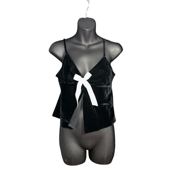 Beautiful vintage Rare LEONISA black ribbon design top SPAGHETTI STRAP DESIGN To - Picture 1 of 6